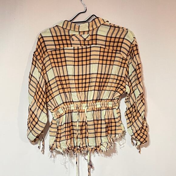 We The Free People Pacific Dawn Top Womens XS Peach Tree Combo Drawstring Shirt - Picture 8 of 12